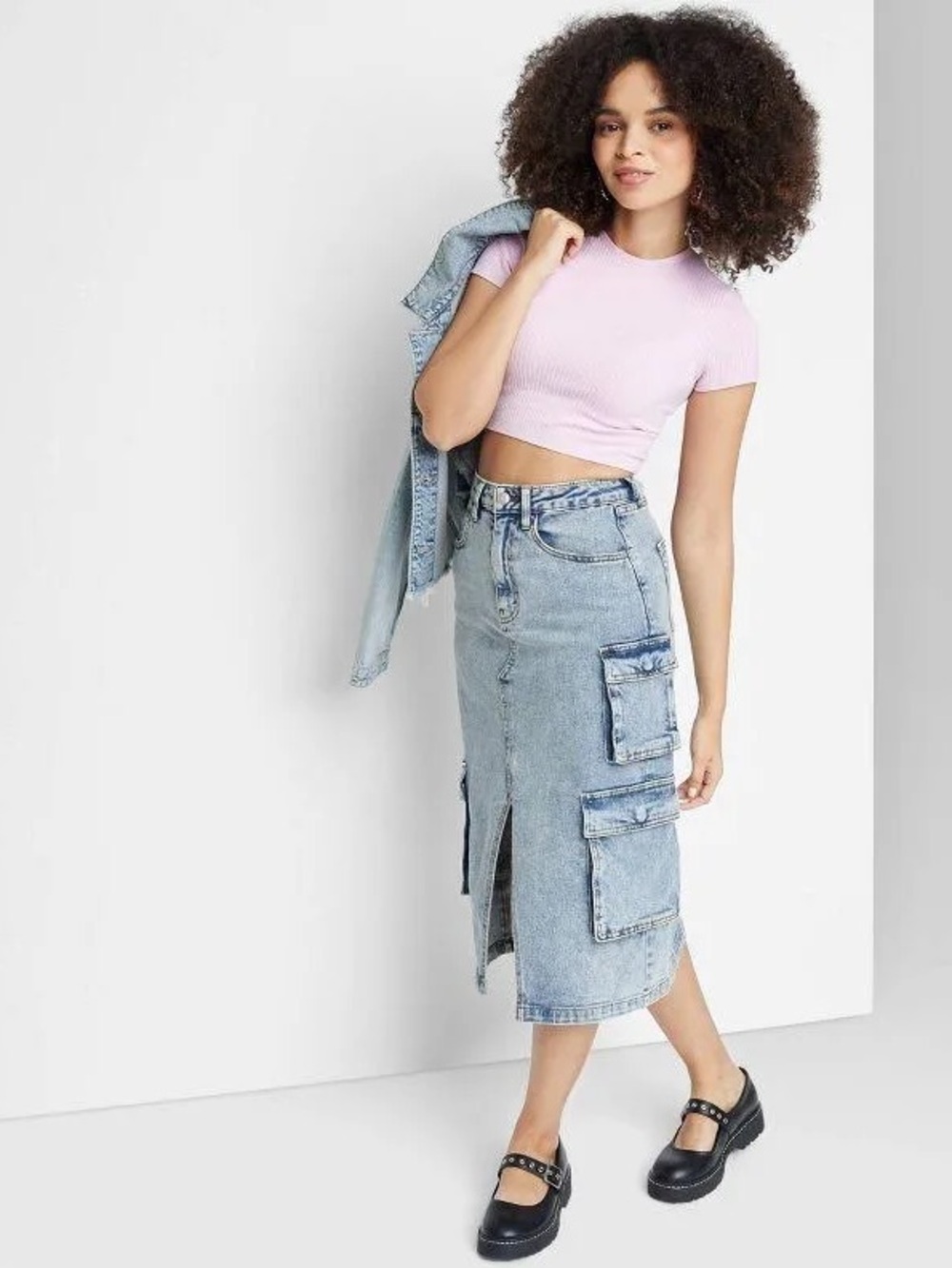 wild fable Light Blue Denim Cargo Midi Skirt NWOT